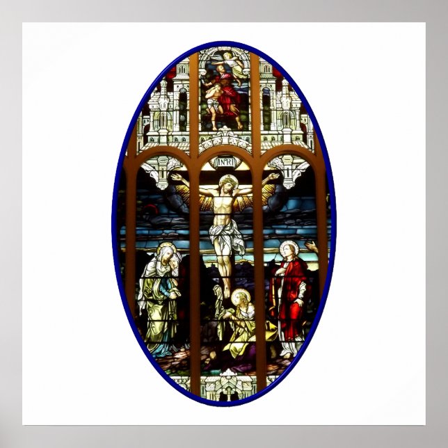 Crucifixion of Jesus stained glass window Poster (Front)