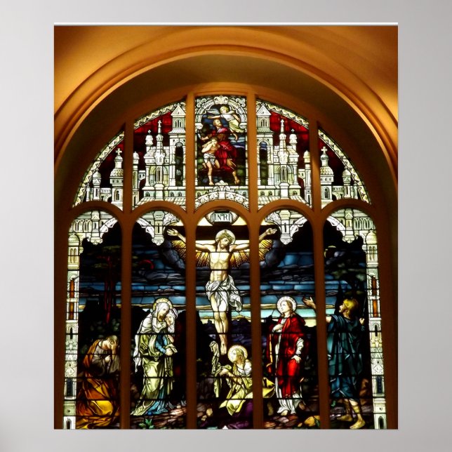 Crucifixion of Jesus Stained Glass Window Poster (Front)