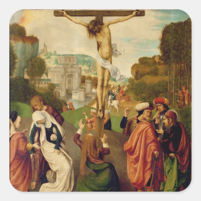 Crucifixion (oil on panel) square sticker (Front)