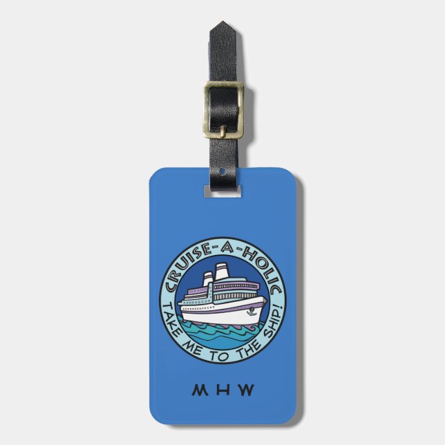 Cruise-A-Holic custom text & colour luggage tag (Front Vertical)