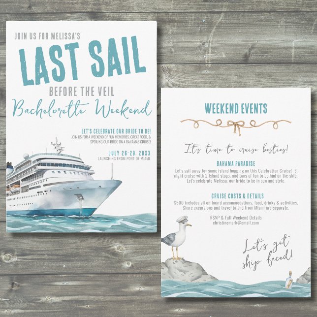 Cruise Bachelorette Invitation (Last Sail Before The Veil Trip Cruise Bachelorette Invitation)