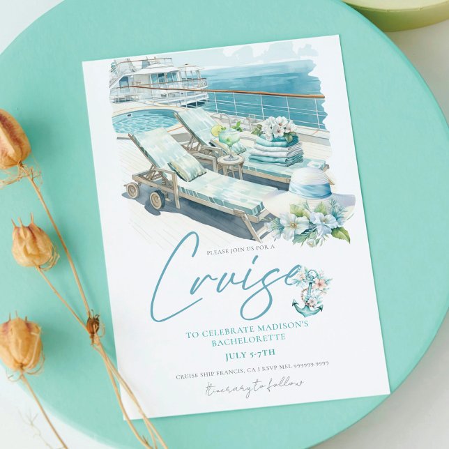 Cruise Bachelorette Party Boat Watercolor  Invitation (Creator Uploaded)