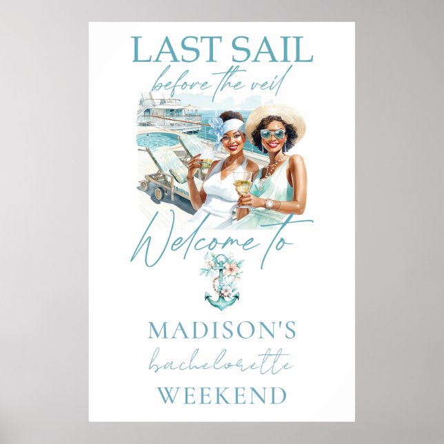 Cruise Bachelorette Party Custom Watercolor Poster (Front)