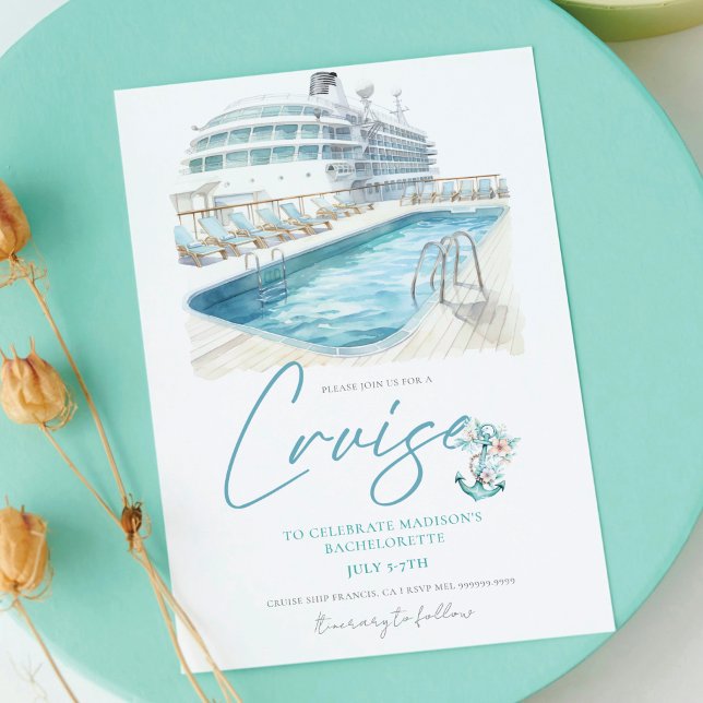 Cruise Bachelorette Party Watercolor Ship Invitation (Creator Uploaded)