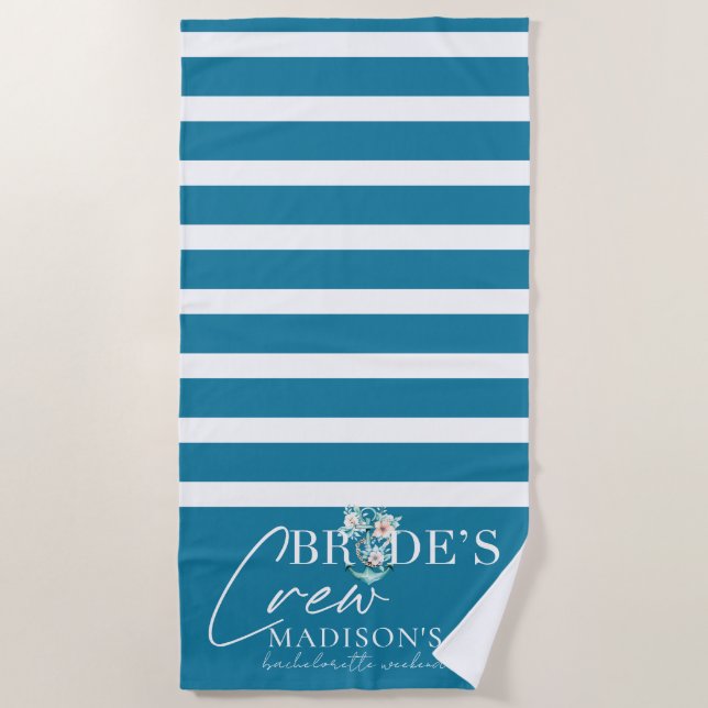 Cruise Bachelorette Weekend Bride's Crew Beach Towel (Front)
