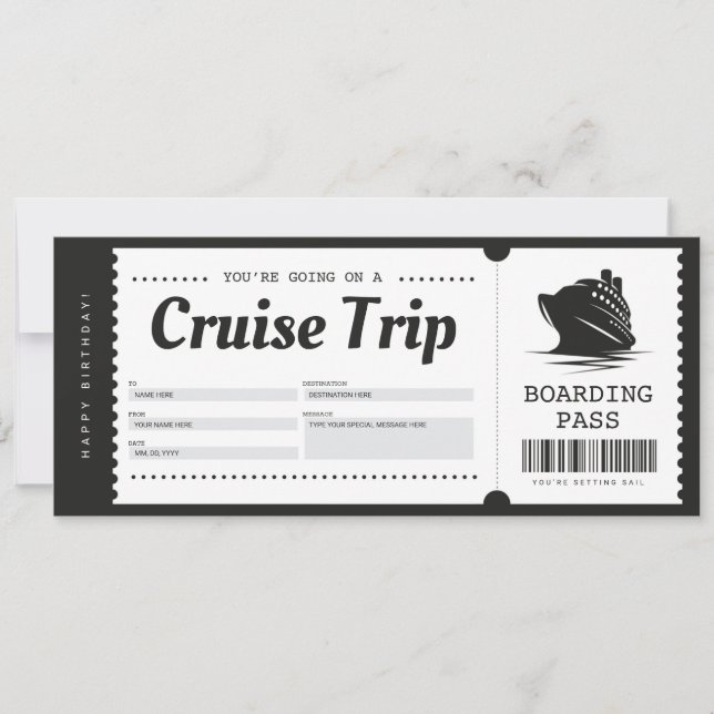 Cruise Boarding Pass Vacation Ticket Gift Voucher Invitation (Front)