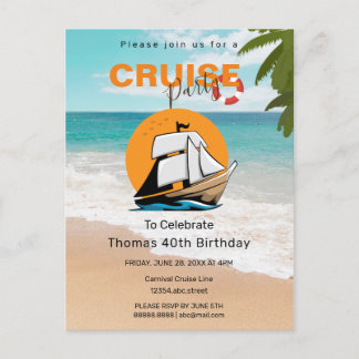 Cruise Party 40 Birthday Party Invitation Postcard