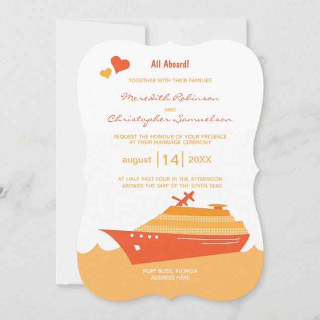 Cruise Ship All Aboard Ship Wedding Invitation (Front)