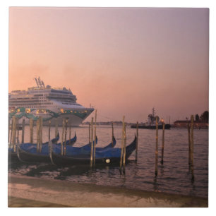 Cruise Ship and Gondolas near Grand Canal, Italy Tile