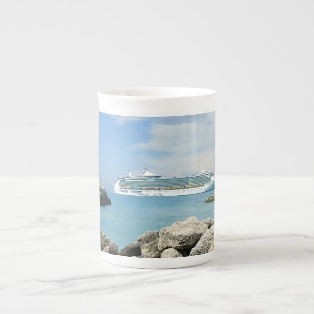 Cruise Ship at CocoCay Bone China Mug (Front)
