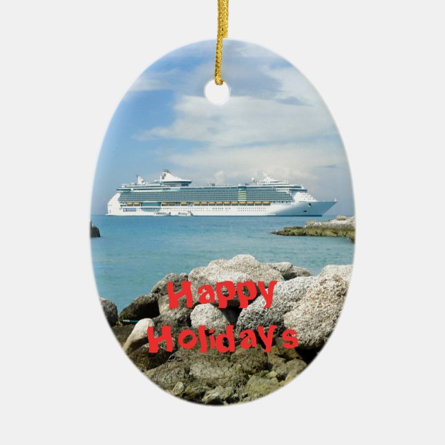 Cruise Ship at CocoCay Custom Ceramic Tree Decoration (Front)