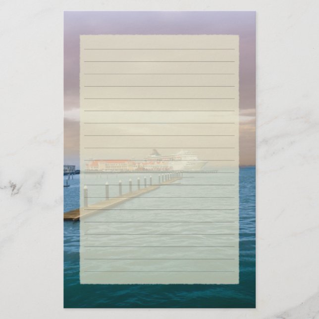 Cruise Ship At The Pier Lined Stationery (Front)