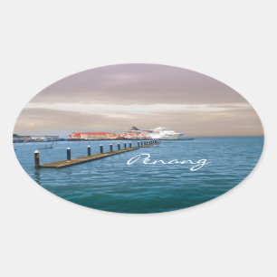 Cruise Ship At The Pier Oval Sticker