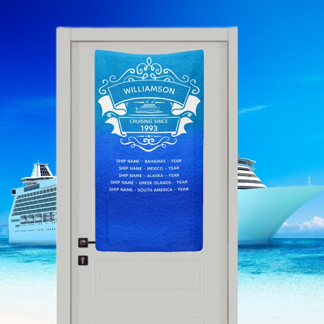Cruise Ship Blue Travel Trip Monogrammed Door Banner (Cruise Door Decor )