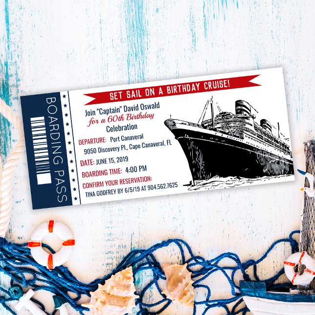 Cruise Ship Boarding Pass Birthday Invitation (Creator Uploaded)