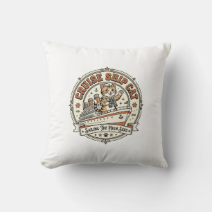 Cruise Ship Cat Cruise Ship Cat Vintage Vector Art Cushion