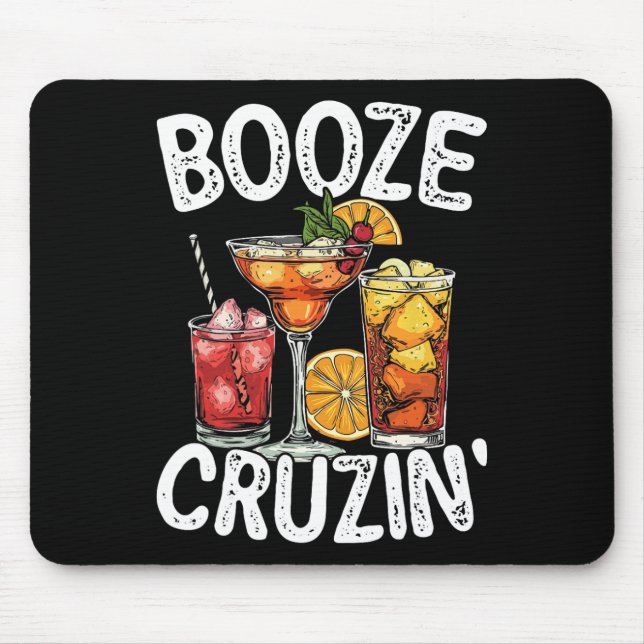 Cruise Ship Drinking Design Funny Booze Cruise Moo Mouse Pad (Front)