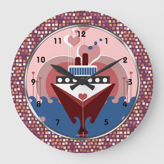 Cruise Ship Hearts Art Wall Clock (Front)