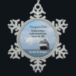 Cruise Ship | Honeymoon Personalised Snowflake Pewter Christmas Ornament<br><div class="desc">Personalised honeymoon cruise keepsake souvenir ornament- This destination wedding cruise honeymoon vacation ornament is completely personalised, including the cruise ship name and sailing date and bride and groom names. Against a cruise ship sailing in the ocean under a puffy clouds sky. Completely customisable for any cruise vacations not just cruise...</div>