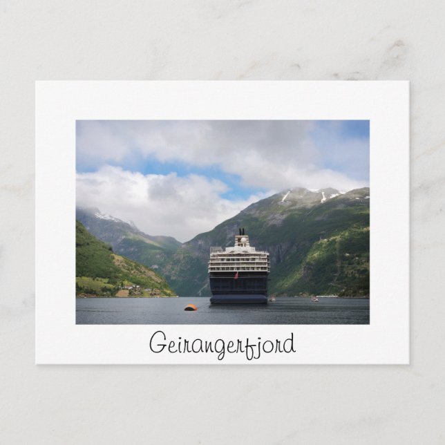 Cruise ship in Geirangerfjord Norway text postcard (Front)