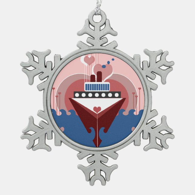 Cruise Ship Love Pewter Snowflake Ornament (Front)