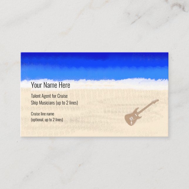 Cruise Ship Musician Bass Guitar on Beach Business Card (Front)