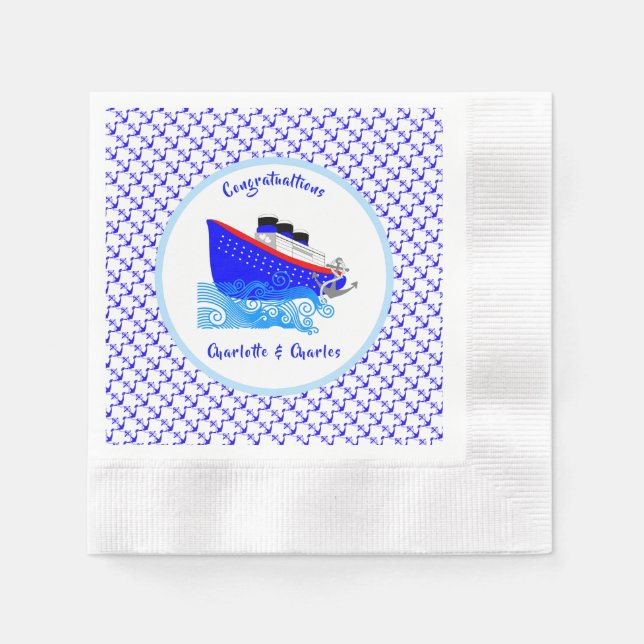Cruise Ship Nautical Personalised Napkin (Front)