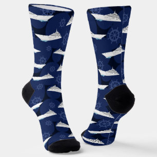 Cruise Ship Navy Blue And White Sailing Socks