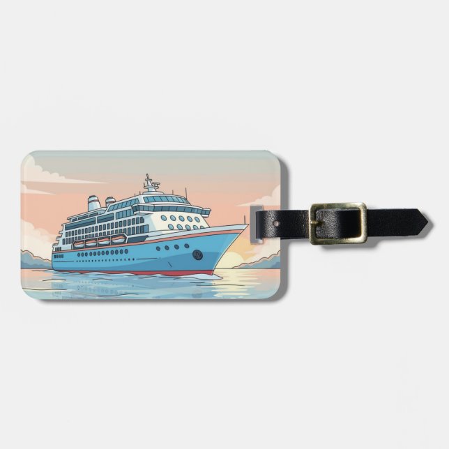 Cruise ship on ocean luggage tag (Front Horizontal)