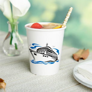 Cruise Ship on Ocean Waves Nautical Travel Paper Cups