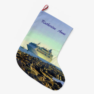 Cruise Ship Passing Jetties Personalised Large Christmas Stocking
