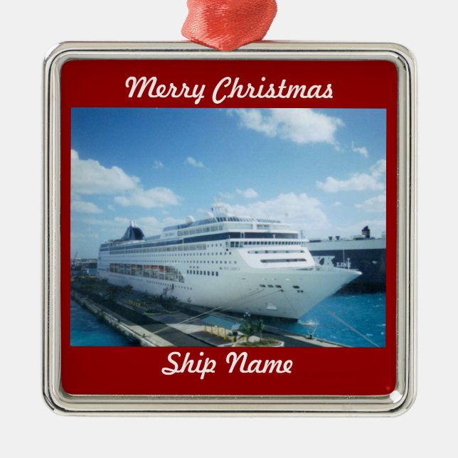 Cruise Ship Photo L1 Customisable Metal Tree Decoration (Front)