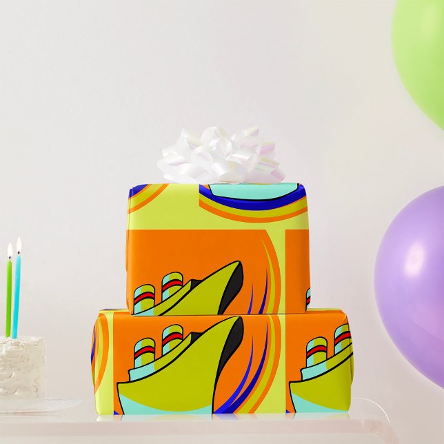 Cruise Ship Pop Art Vibrant Ocean Travel Wrapping Paper (Creator Uploaded)
