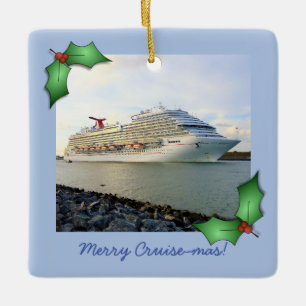 Cruise Ship Portrait Merry Cruise-mas custom Ceramic Tree Decoration