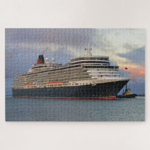Cruise Ship Queen Elizabeth and tug early morning Jigsaw Puzzle
