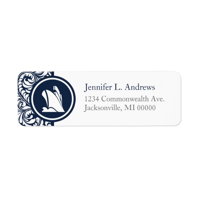 Cruise Ship Theme Navy Damask Address Labels (Front)