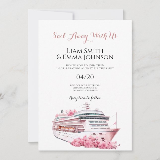 Cruise Ship Tropical Travel Wedding Invitation (Front)