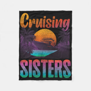 Cruise Ship Vacation Sister Girl Vintage Cruising Fleece Blanket