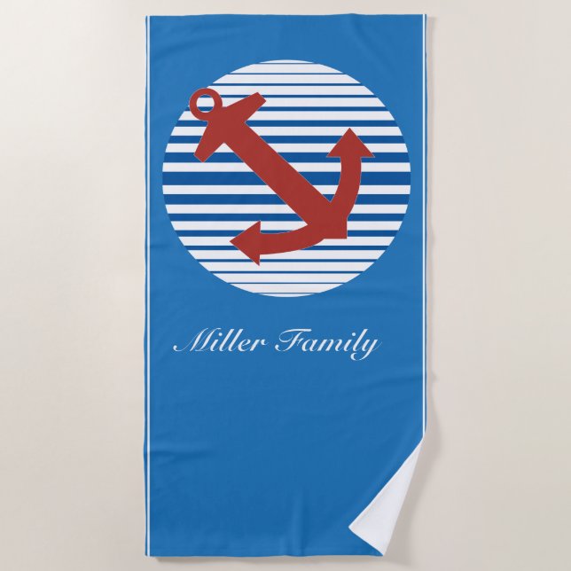 Cruise ship with anchor and custom name beach towel (Front)
