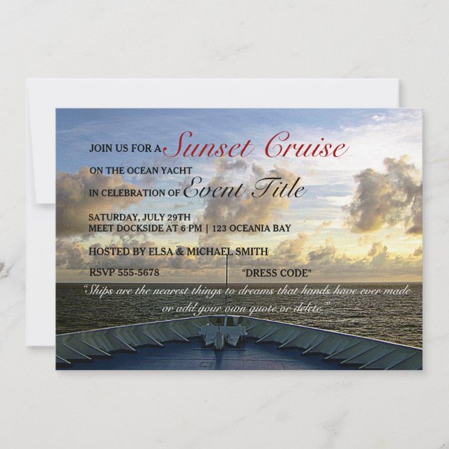 © Cruise Ship Yacht Boat Sunset Party  Invitation (Front)