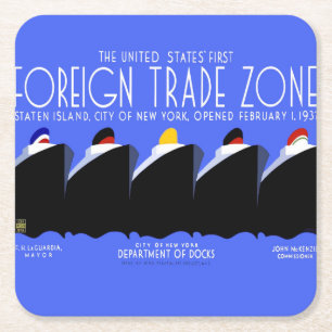 Cruise Ships Vintage Poster Ocean Liner Square Paper Coaster