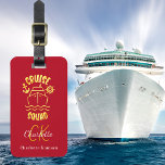 Cruise squad red gold monogram name luggage tag<br><div class="desc">A red background. Golden text: Cruise Squad. Personalise and add your monogram initials and full name on the front. 
Back: add your contact information.</div>