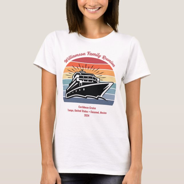 Cruise Vacation Retro Sunset Summer Family Reunion T-Shirt (Front)