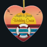 Cruise Wedding Personalised Favour Ceramic Tree Decoration<br><div class="desc">A romantic sunset view heart shaped wedding cruise ship ornament. A wonderful favour for a cruise wedding. This ornament features a romantic and vibrant coloured sunset view digital art b XG Designs NYC. It's a unique favour idea to thank your guests and give them a keepsake that they can enjoy...</div>