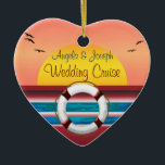 Cruise Wedding Personalised Favour Ceramic Tree Decoration<br><div class="desc">A romantic sunset view heart shaped wedding cruise ship ornament. A wonderful favour for a cruise wedding. This ornament features a romantic and vibrant coloured sunset view digital art b XG Designs NYC. It's a unique favour idea to thank your guests and give them a keepsake that they can enjoy...</div>