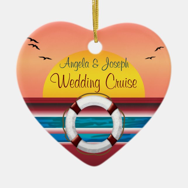Cruise Wedding Personalised Favour Ceramic Tree Decoration (Front)
