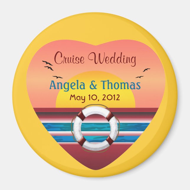 Cruise Wedding Personalised Round Favour Magnet (Front)