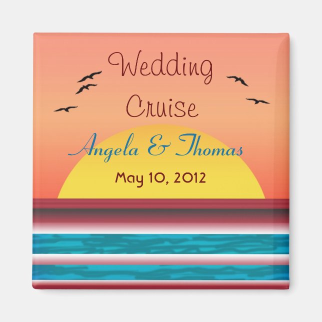 Cruise Wedding Personalised Sunset Favour Magnet (Front)