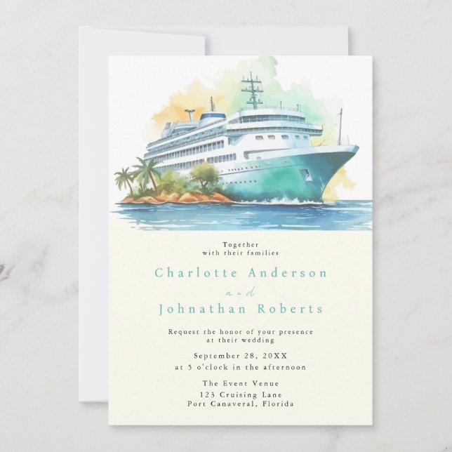 Cruise Wedding Watercolor Invitation (Front)