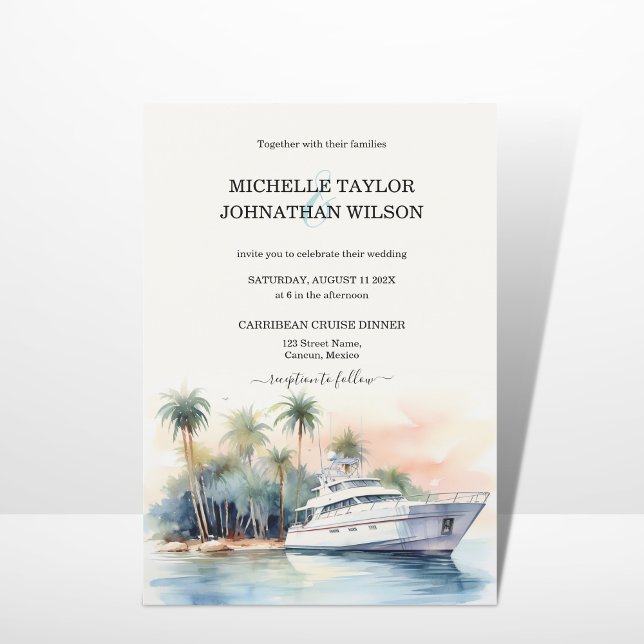 Cruise Yacht Destination Wedding Palm Trees Beach Invitation (Creator Uploaded)